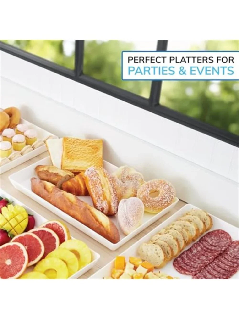 White Serving Tray Rectangular Plastic Platter Appetizer Dessert Party Table